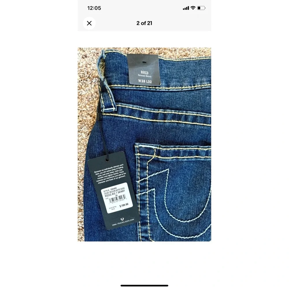 True Religion Rocco Relaxed Skinny Jeans Men's W36 L32 Dark Wash Denim‎